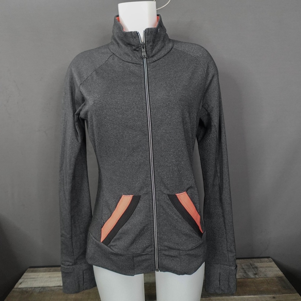 PrAna Women Jacket XL Gray Activewear Zip Track Funnel Neck Breathe Athletic Gym
